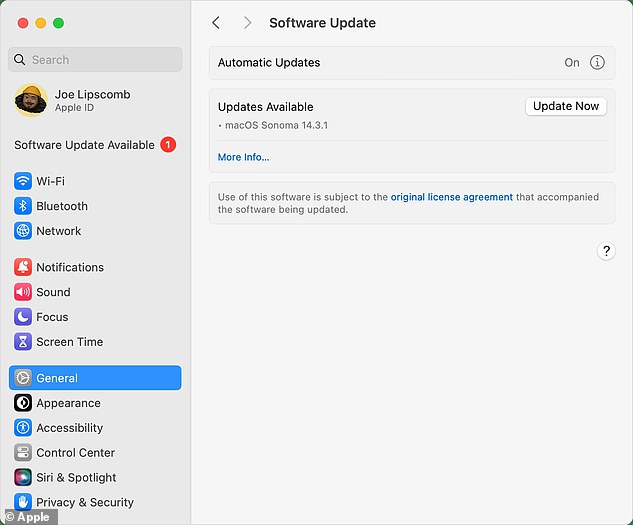 Apple also released an update for MacOS Sequoia 15.1.1 that faces the same security issues. To update, open Settings, General, Software Update and choose 'Update now'.