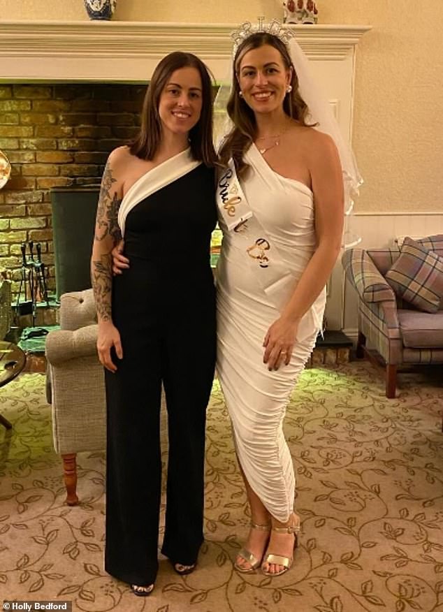 But after the cancerous mole was quickly removed, doctors gave the early years practitioner the all-clear. Pictured with her twin sister Nikki at her bachelorette party earlier this month.