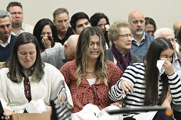 Family members and friends of Laken Riley react as Supreme Court Justice HA Patrick Haggard announces the verdict Wednesday