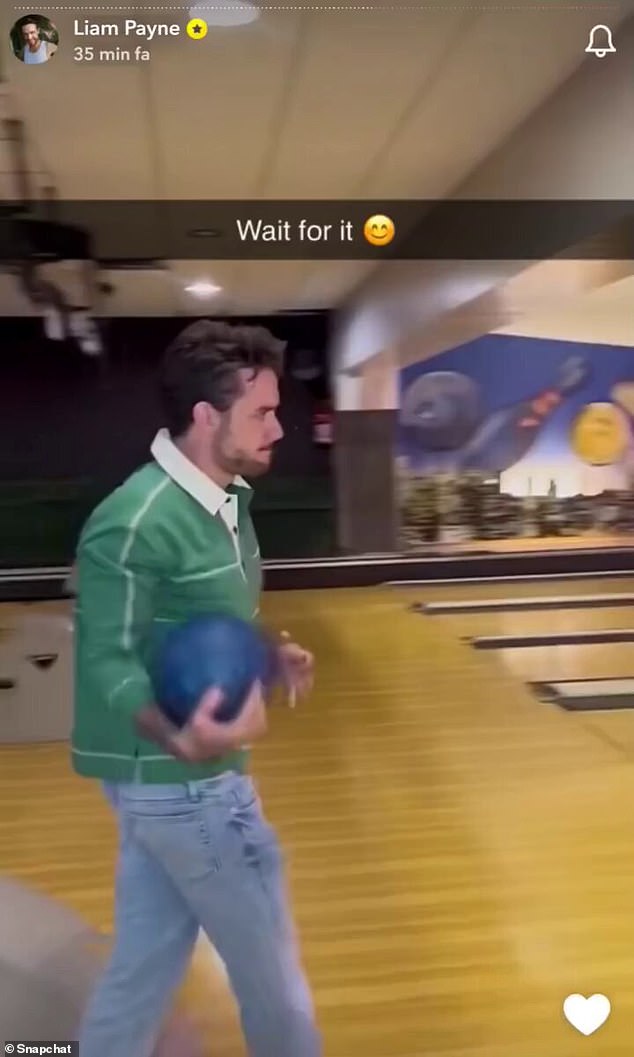 Liam (pictured) at the bowling alley. His girlfriend Kate previously said: 