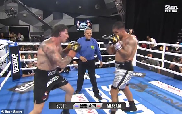 It came after Scott (left) defeated former All Blacks star Liam Messam (right) in the ring on Wednesday.