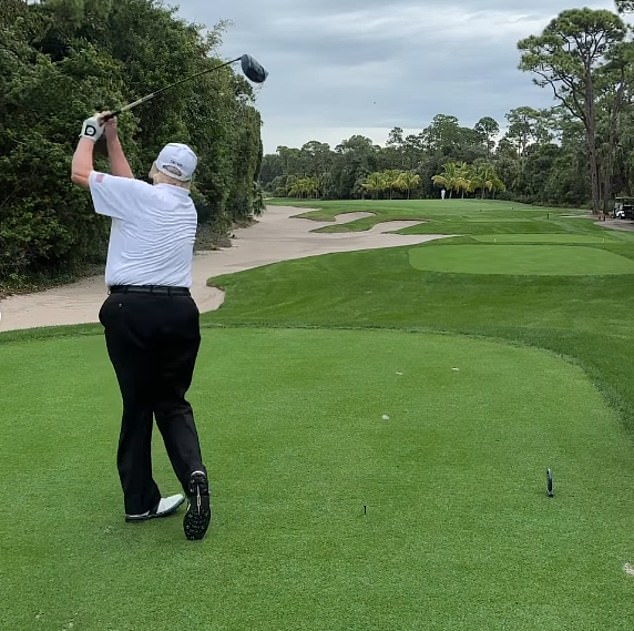 Yost posted images and videos of the quartet playing at Trump's golf course in Palm Beach.