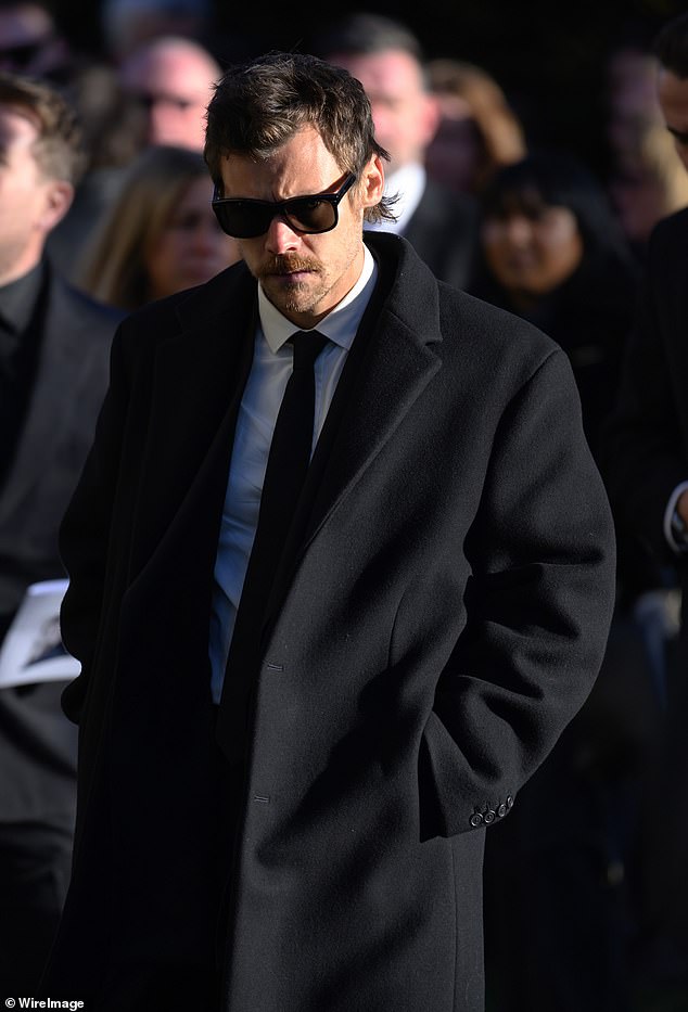 Harry Styles attends the funeral of singer Liam Payne, former member of One Direction