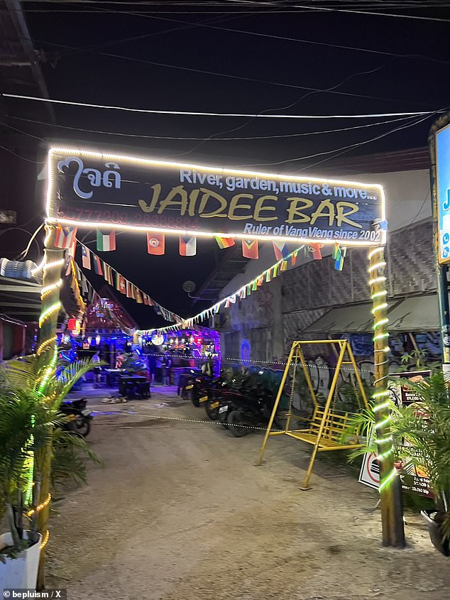 A man who helped Jones and Bowles told the Herald Sun they had been drinking at Jaidee's beachfront bar in Vang Vieng (pictured).