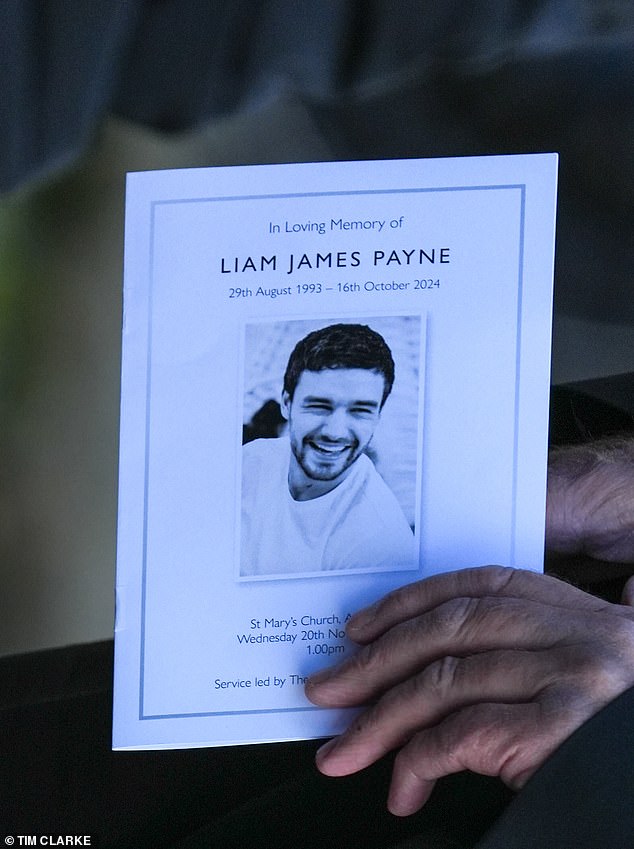 The order of service for Liam's funeral yesterday, a smiling photo of the singer used to celebrate his life