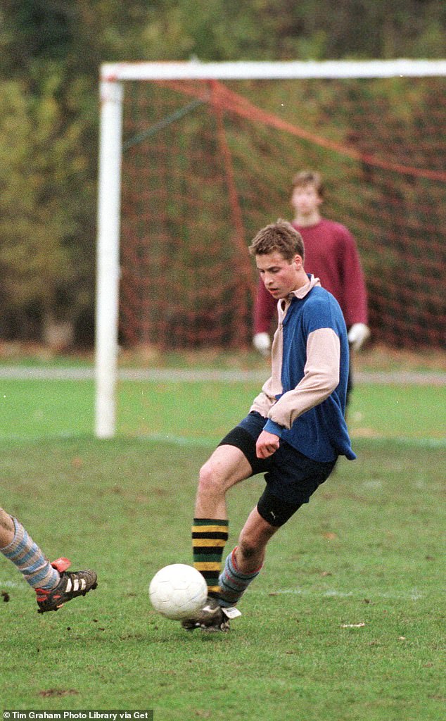 William playing the Eton Field Game, a cross between football and rugby, in 2000.