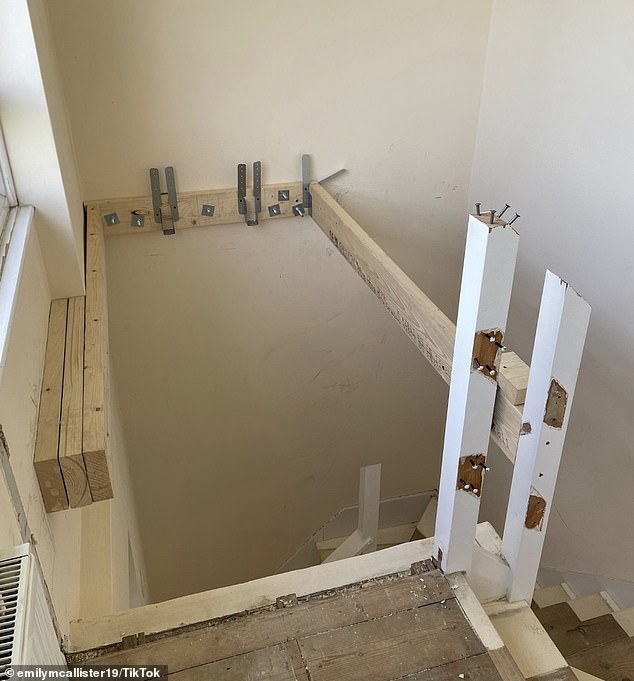 He previously had stairs that spiraled down to the front door, but they took up a large portion of his hallway, so he got builders to add a raised platform along his hallway.