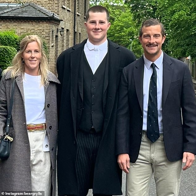 A photo of Bear Grylls and his rarely seen son Marmaduke has resurfaced as the 18-year-old upstaged the adventurer, 50, as they posed for a family photo in April.