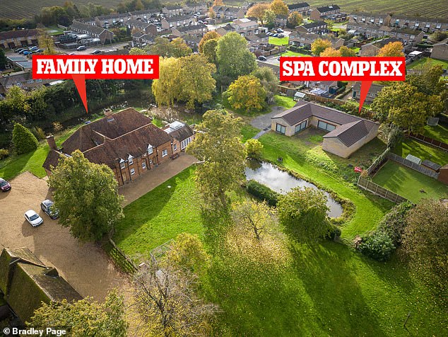 The home of Mrs Ingram-Moore and her husband (left) next to their unauthorized home spa (right) in their garden, which has been demolished following a planning dispute.