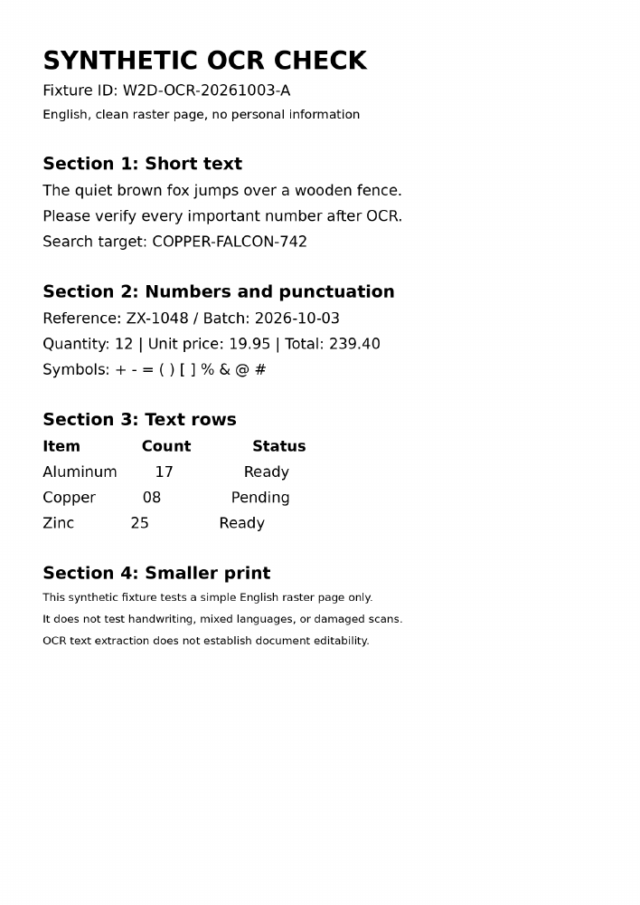 PDF24 Online OCR actual downloaded OCR PDF rendered locally from the synthetic English page