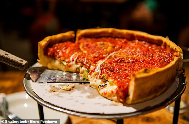 Chicago-style pizzas can be prepared in several ways, including regular deep dish (pictured) or stuffed pie, as well as a thin-crust version.