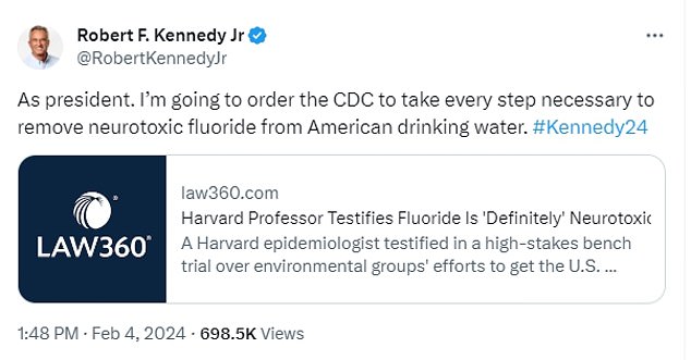 Fluoridation is a hot topic in the US, with presidential hopeful Robert F. Kennedy Jr earlier this week calling it a 