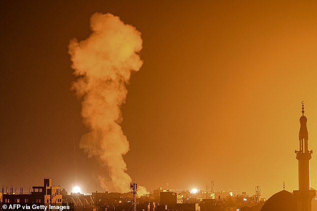 Smoke rises during the Israeli bombardment in Rafah in the southern Gaza Strip on Tuesday.