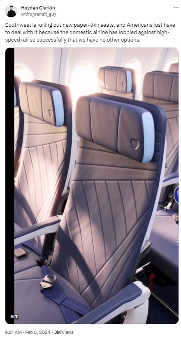 1707386915 603 Southwest Airlines is mocked over new seats that look paper