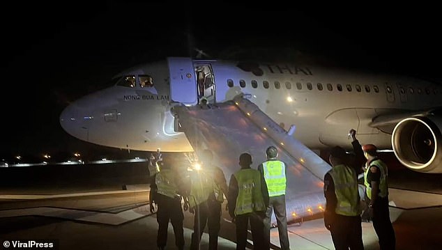 The scene at Chiang Mai International Airport. The alleged outburst of the American tourist also disrupted other arriving flights, which had to wait in a holding pattern in the sky while departing planes also suffered delays.