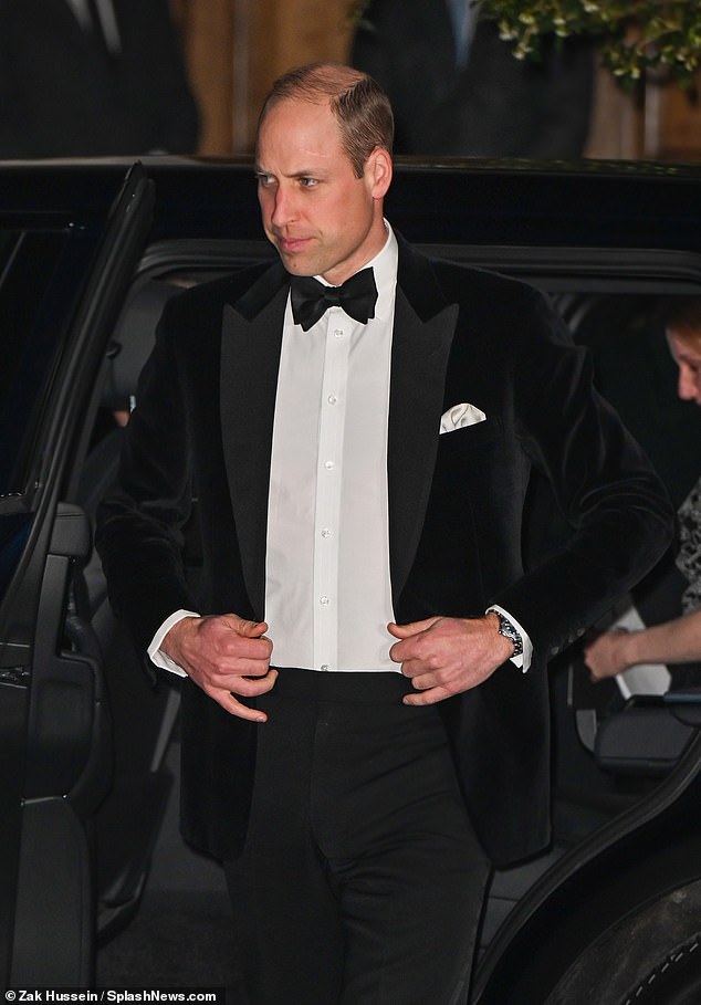 Looking dapper in a black tuxedo and bow tie, he arrived at Ruffles' new London hotspot, Raffles London on Horseguards Avenue, at 7:20 p.m.