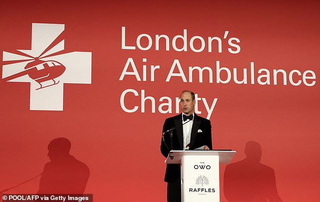 William was speaking at a glittering gala dinner in support of London's Air Ambulance Charity at Raffles London at the OWO (Old War Office).