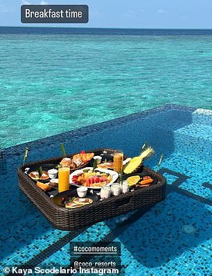 In another snap, Kaya treated herself to a delicious floating breakfast, while friends also enjoyed spa treatments at the luxurious resort.