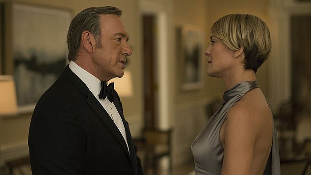 Kevin Spacey (left) on the show House of Cards, from which he was fired in 2017.