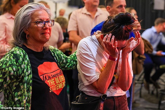 The No vote was devastating for its staunch defenders. Pictured: Yes supporters reacting after it became clear on October 14 that the vote would fail.