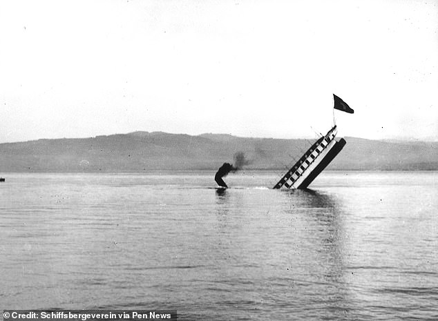 In 1933 the ship was deemed unseaworthy and too expensive to scrap, so it was taken to the center of Lake Constance and sunk.