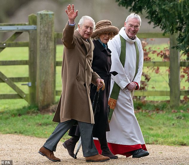 Buckingham Palace revealed that King Charles had been diagnosed with an unspecified form of cancer after it was discovered during treatment for an enlarged prostate. This 75-year-old man does not have prostate cancer, the most common type among older men. Pictured: Charles was last seen greeting supporters while attending a service with his wife, Queen Camilla, at St Mary Magdalene Church in Sandringham, Norfolk, on Sunday.