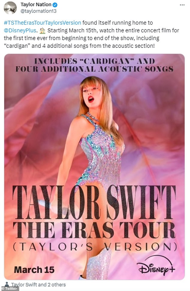 In more good news for Swift fans, her film Eras Tour is headed exclusively to Disney+, with five additional songs not previously included in theaters or previous digital releases.