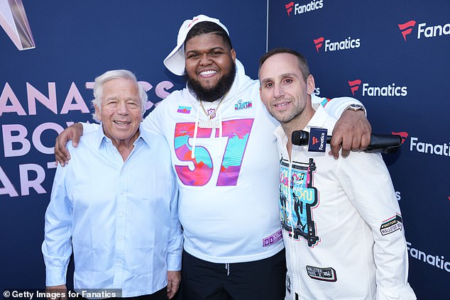 American actor and comedian Druski (C) will play on 21 Savage's team (seen with Robert Kraft and Michael Rubin)