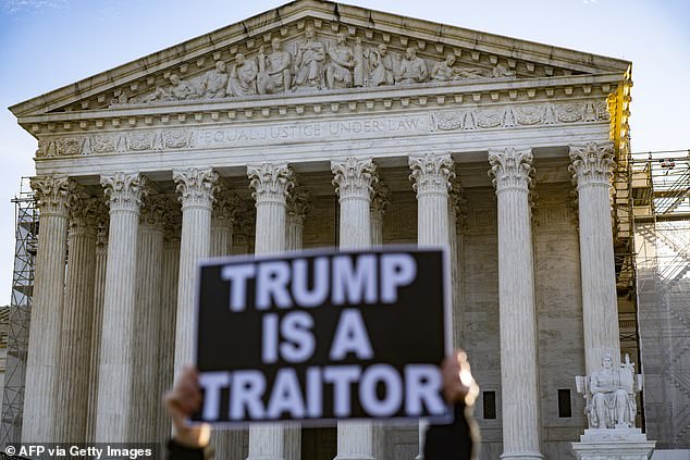 Trump supporters and opponents gathered outside the Supreme Court on Thursday
