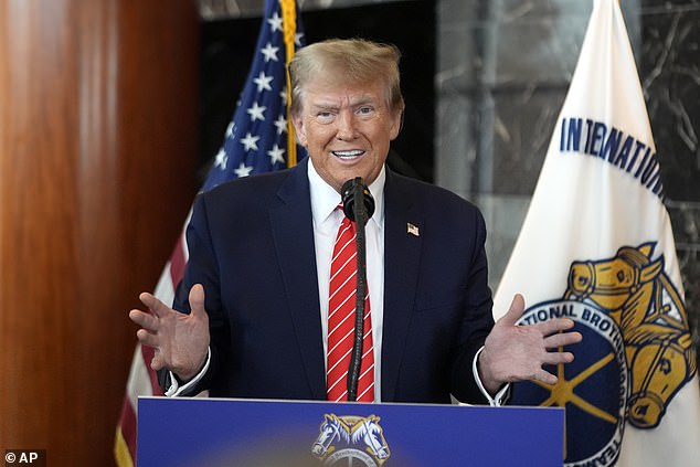 Republican presidential candidate former President Donald Trump speaks after meeting with members of the International Brotherhood of Teamsters at their headquarters in Washington, Wednesday, Jan. 31, 2024.