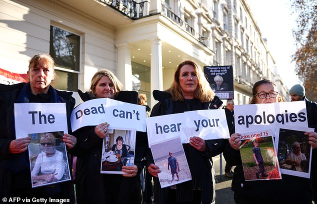 Heartbroken: Kirsten Hackman, Michelle Rumball, Fran Hall and Kathryn Butcher ejected after holding signs reading 