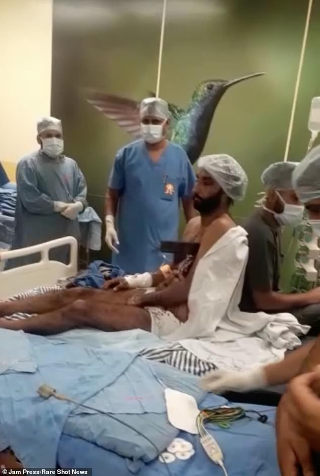 Doctors used heavy-duty cutters to cut off the end of the rod before removing the rest of the iron from Hardeep's chest. He was put on a respirator after the operation as a precaution.