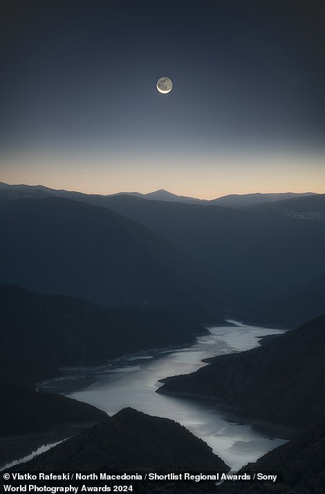 Vlatko Rafeski is among the finalists for the Regional Award from Cyprus, Greece, Bulgaria and North Macedonia thanks to this hypnotic image showing a crescent moon over Lake Kozjak in Macedonia. The photographer explained: 