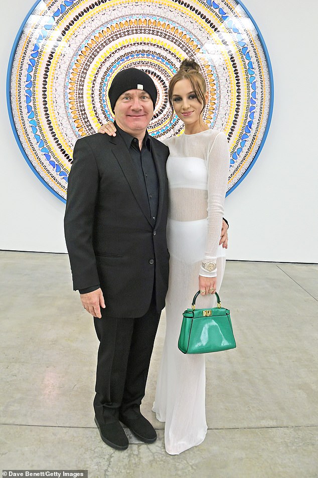 Damien Hirst and Sophie Cannell attend a private viewing of Damien Hirst: Mandalas at the White Cube Gallery in 2019