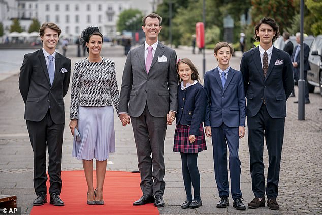 Count Felix, Princess Mary, Prince Joachim, Countess Athena, Count Henrik and Count Nikolai photographed in September 2022