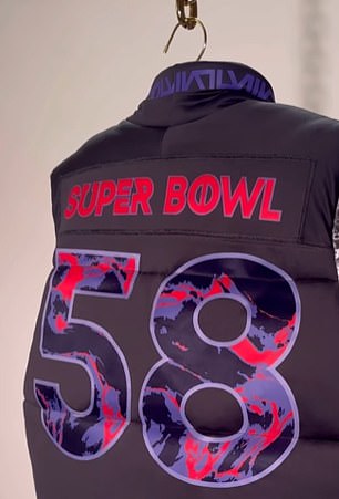 The jacket is Super Bowl themed.