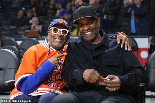 Lee and Washington photographed last year at a Lakers-Knicks game at the Crypto.com Arena in Los Angeles.