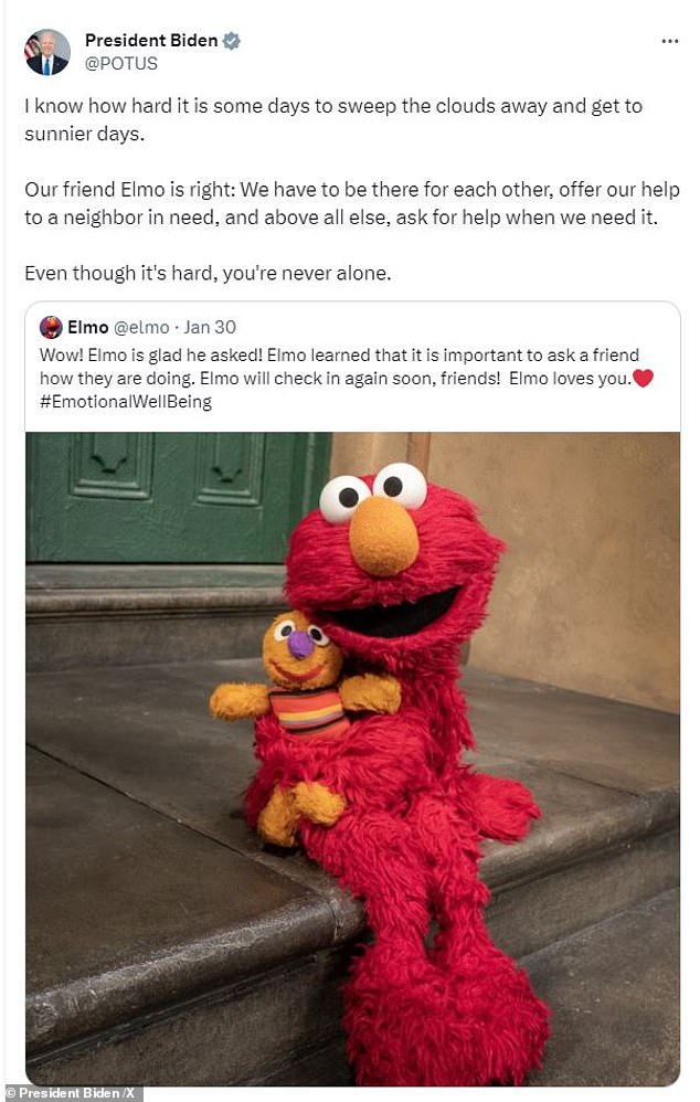 Elmo encouraged people to check on their friends after his tweet went viral.