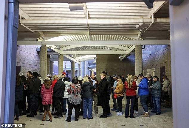 Nevada voters line up at a high school in Las Vegas, Nevada, for the caucus on Thursday.