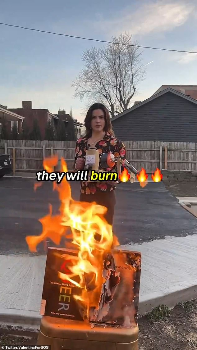 Valentina Gómez, 24, who is running for Secretary of State, shared images of herself setting fire to two LGBTQ-inclusive books on X on Tuesday.