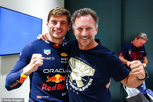 Horner with Red Bull Formula One champion Max Verstappen in Qatar on October 7 last year.