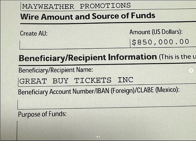 Mayweather also posted his invoice for purchasing a suite to watch the Super Bowl in Las Vegas.
