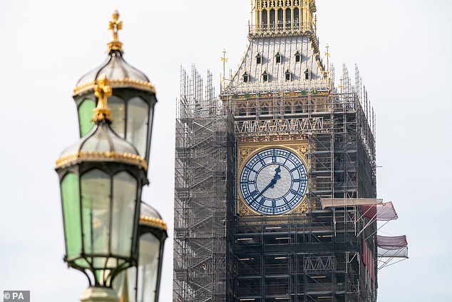 Big Ben underwent an £80 million restoration plan (pictured) over five years between 2017 and 2022 and the presence of scaffolding and builders' equipment spoiled the aesthetics for hundreds of visitors to London during this time.
