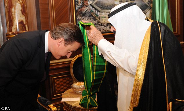 Middle East ally: David Cameron receives an honor from King Abdullah. Human Rights Watch says Saudi Arabia, a strong ally of the West in the Middle East, has a long history of repressing free expression.