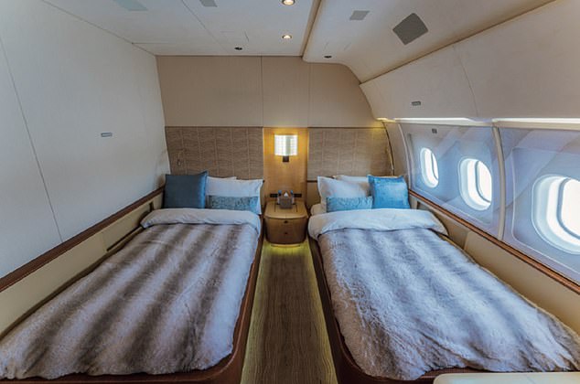 A private bedroom with two beds and its own bathroom is also provided on the plane.
