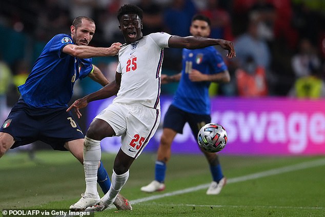 Giorgio Chiellini's pull on Bukayo Saka during the Euro 2020 final was mentioned as a challenge that would have earned a blue card and a 10-minute expulsion.