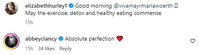 Elizabeth revealed what she had in store for the next day, writing: 'Good morning! Let the exercise, detox and healthy eating begin'