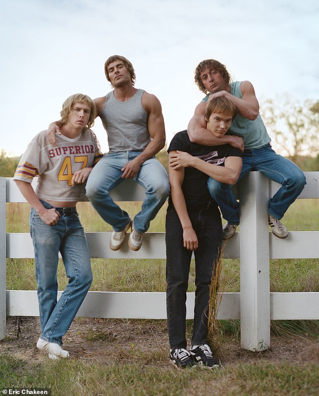Pictured (left to right): Harris Dickinson, Efron, Stanley Simons and Jeremy Allen White as the Von Erich brothers.
