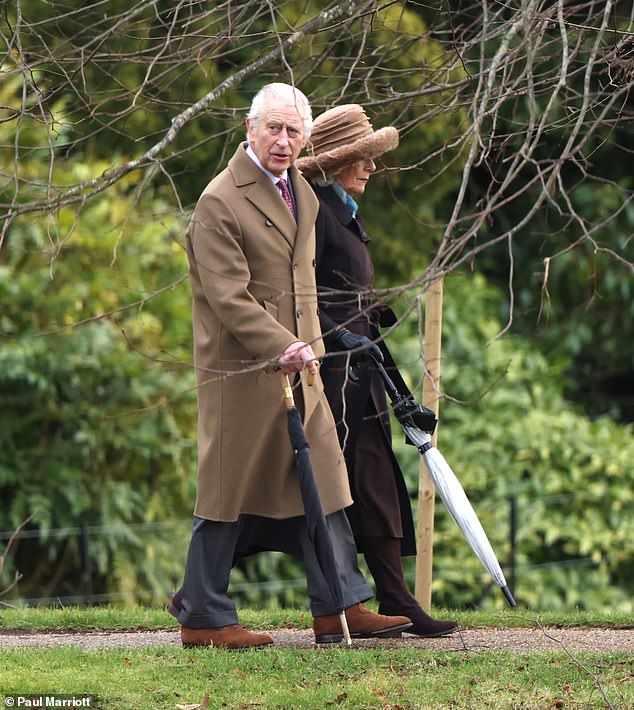 King Charles III and Queen Camilla attend the Sunday Holy Communion service at St Mary Magdalene Church in Sandringham, Norfolk, on February 4.
