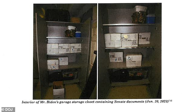 The messy interior of Biden's garage storage closet where Senate documents were discovered